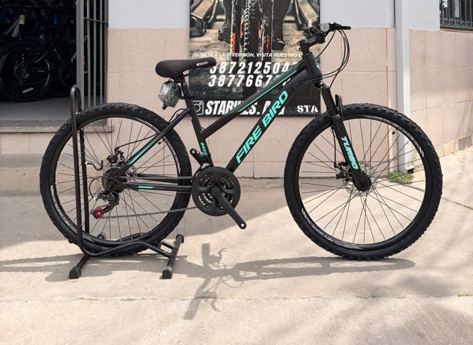 Bicicleta urbana Fire Bird negra y turquesa